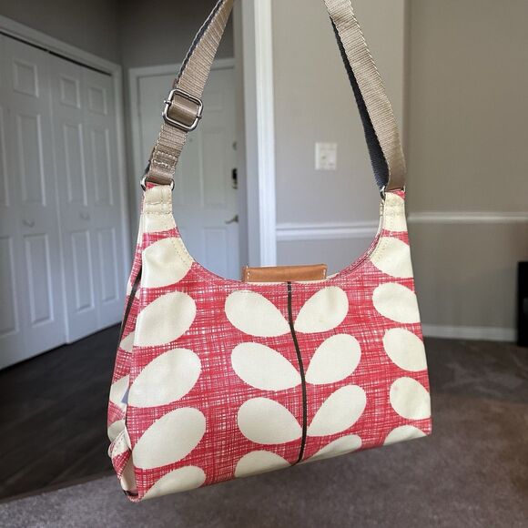 Orla Kiely Matt Laminated Sling Crossbody Bag EXCELLENT Condition Orange Beige - Picture 1 of 13